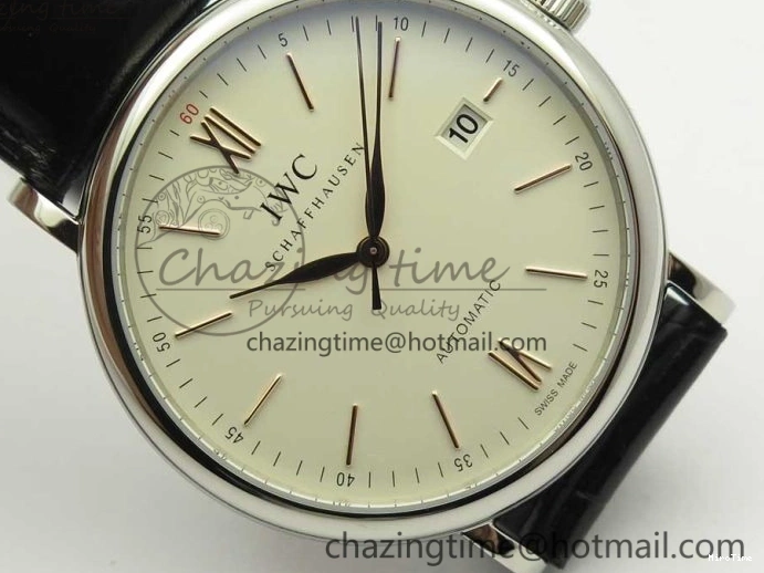 MIROTIME 0808 Portofino Automatic SS FKF 1:1 Best Edition White Dial RG Markers on Black Leather Strap A Stretchable 7141
